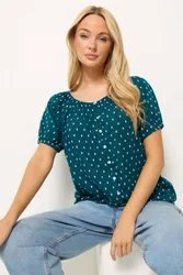 Dobby Button Up Blouse - Teal - Size: 10