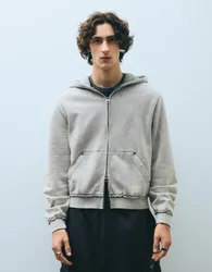 Sweat Capuche Zippé Clous M Gris