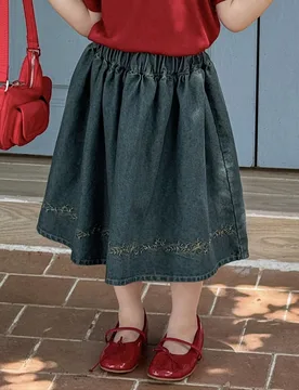Falda vaquera lavada de estilo Mori casual y dulce para niña, para el verano y el regreso a la escuela - Shein - FashionsVida