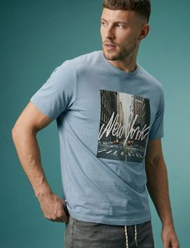 T-shirt in cotone con stampa New York - azzurro