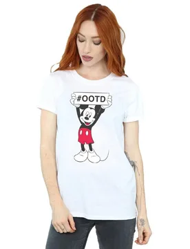 Women's Mickey MouseOutfit Of The Day Cotton Boyfriend T-Shirt in White Size: Small - White - Size: S - Disney - FashionsVida