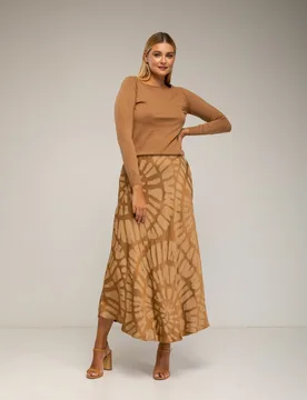 Falda midi con seda, estampado geometrico, y bolsillos - Tantra - FashionsVida