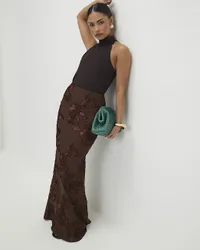 Womens Maxi Skirt Petite Brown Cornelli Elasticated Waist - Size Large