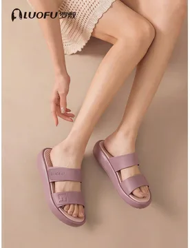 Luofu Nuevas Sandalias de Baño Antideslizantes Minimalistas de Verano para Mujer, Sandalias de Playa con Suela Gruesa de Goma para Uso en Casa y Exte - Shein - FashionsVida
