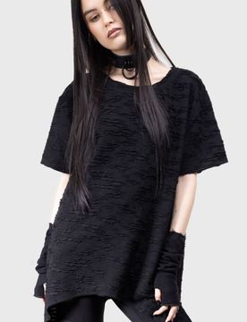 Gothic T-Shirt - Phantasmira Top - XS bis 4XL - für Damen - Größe L - schwarz/grau - Frauen - female