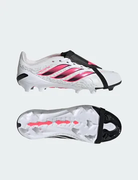 Scarpe da calcio Predator League con linguetta ripiegabile per terreni naturali compatti per bambini e bambine 29 Cloud White / Solar Turbo / Core Bla - Adidas - FashionsVida