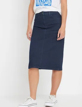 Women's Petite Midi Denim Skirt in Blue Size: 18 - Blue - Size: 18 - M&Co - FashionsVida