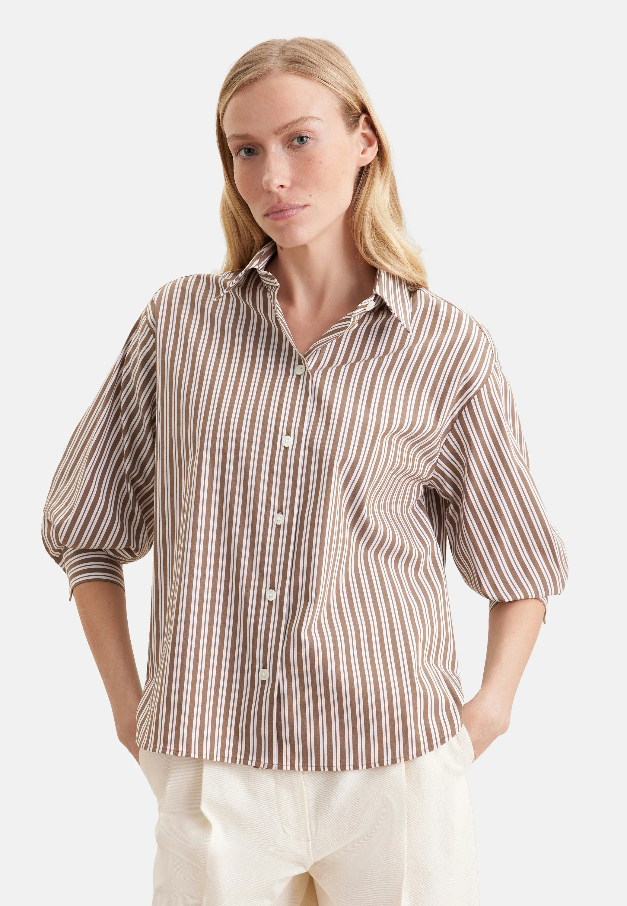 Oversized Hemdbluse mit 3/4 Arm aus Baumwoll Stretch Braun 42 - Seidensticker - FashionsVida