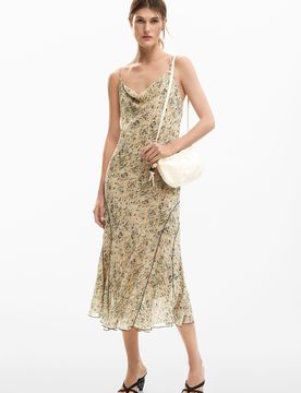 Robe midi champêtre, , Polyester, Blanc, XS