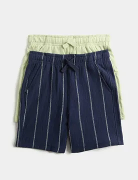 Pack Pure Cotton Textured Shorts (2-8 Yrs) Navy Mix male - M&S - FashionsVida