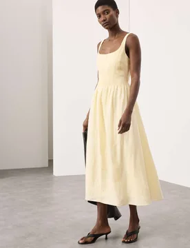 Linen Rich Pintuck Midaxi Skater Dress Soft Yellow female - Autograph - FashionsVida