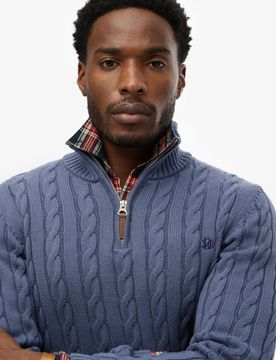 Superdry Herren Organic Cotton Klassischer Zopfmuster-pullover mit Reißverschluss Navy - Größe: L
