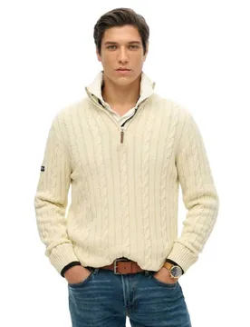 Pull à Demi-zip Cotton Classic Cable Cream 2XL