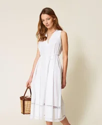 Robe longue en popeline avec broderie