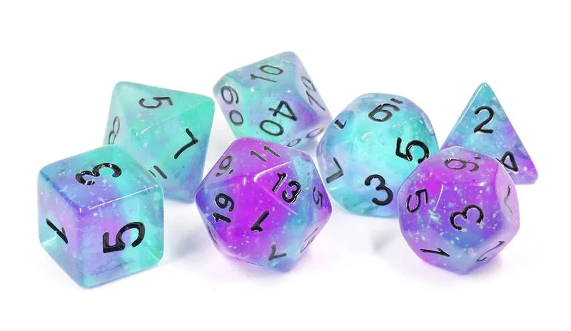 Polyhedral - 7 Die Set: Peacock Glowworm - Sirius Dice - FashionsVida