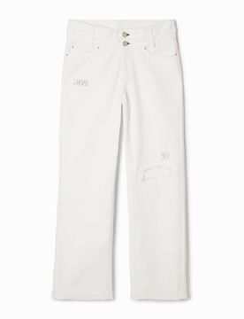 Pantalón largo denim, Algodon, Blanco, 28