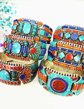Fine Quality Vintage Dancing Open Cuff Copper Inlaid Colorful Stone Bangle Locket Nepal Vintage Jewelry for Girls BB-035 - Aliexpress - FashionsVida