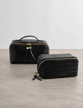 Faux Leather Croc Fold-Out Makeup & Wash Bag Black female - Katie Loxton - FashionsVida