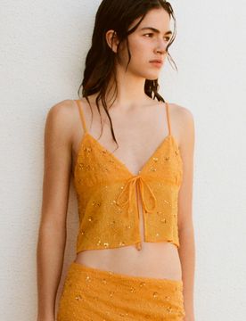 Top Arancione Con Paillette