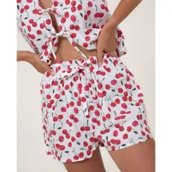 Pantalón corto ajustable con estampado de cerezas