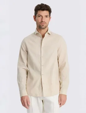 Tailored Fit Linen Cotton Blend Shirt Neutral male - MOSS - FashionsVida