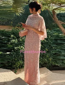 Mermaid Short Cape Prom Gowns Luxury Saudi Arabic Beads Appliques Evening Dresses For Formal Occasion Customized - Aliexpress - FashionsVida