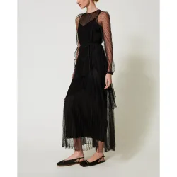 Vestido largo de tul plisado