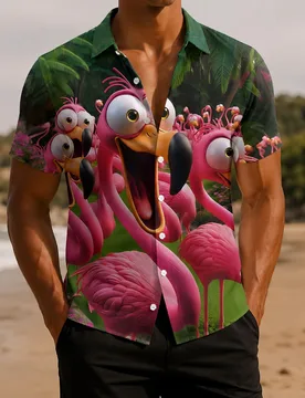 Camisa de hombre con estampado 3D de flamencos para el verano - Shein - FashionsVida