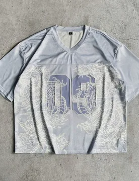 Camiseta casual de moda de manga corta con cuello en V y estampado de dragón chino para hombre - Shein - FashionsVida