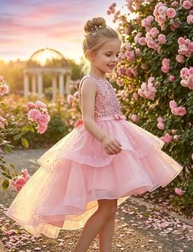 Vestido sin mangas con malla de lentejuelas y falda con cola para niñas, vestido de princesa para adolescentes, vestido formal de dama de honor para