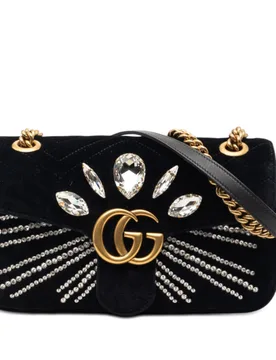 Medium GG Marmont Matelasse Velvet Crystal Embellished Shoulder Bag - Gucci - FashionsVida