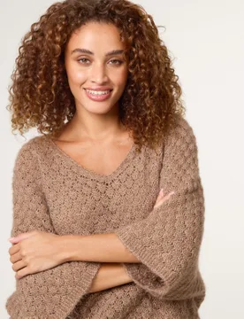 Pointelle Knit Batwing Jumper - ONE / MOCHA - female - Blue Vanilla - FashionsVida