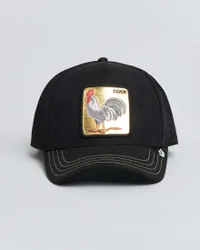 Berretto trucker Cock nero con patch gallo in similpelle oro