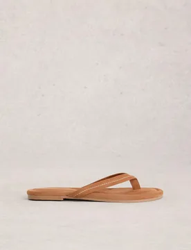 Suede Flat Flip Flops Tan female - White stuff - FashionsVida