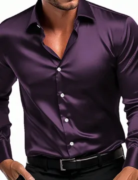 Camisa formal de satén de manga larga para hombre, para el otoño - Shein - FashionsVida