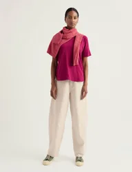 Pure Cotton Slash Neck Relaxed T-Shirt Pink female