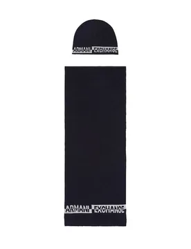 Set composto da sciarpa e berretto blu e grigio - Armani - FashionsVida