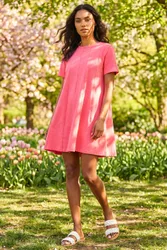 Cotton Panelled Swing Stretch Dress - Pink - Size: 14