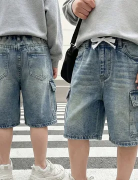 Pantalones cortos de mezclilla holgados vintage azules para niños preadolescentes, ropa para uso diario, atuendos de rave y festival - Shein - FashionsVida