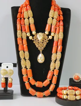 Nigerian Wedding Bride Jewelry Orange Original Coral Beads Jewelry Sets African - Aliexpress - FashionsVida