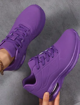 Zapatillas deportivas casuales de suela gruesa con cojín de aire morado, diseño ligero, transpirable y con absorción de impactos, estilo versátil - Shein - FashionsVida