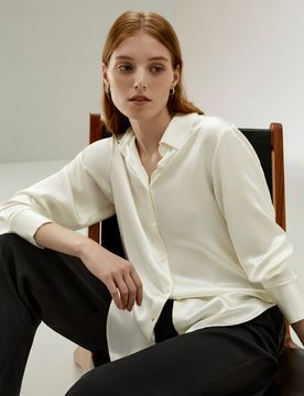 Blusa Seta Donna Bianco Bella Lucentezza, Bottoni A Conchiglia 100% Seta Di Gelso Confortevole E Amichevole Per Le Persone Allergiche XS