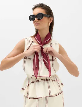 Linen Rich Printed Waisted Ruched Top Ivory Mix female - M&S - FashionsVida