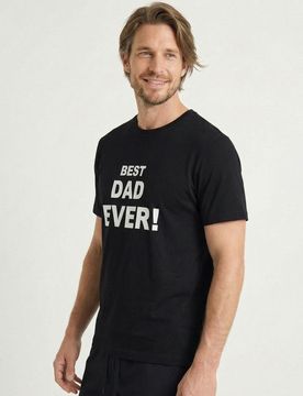 T-shirt in cotone con scritta Best Dad Ever - nero