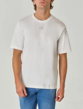 T-shirt bianca mezza manica con logo piccolo AX davanti e scritta logo sul retro - Armani - FashionsVida