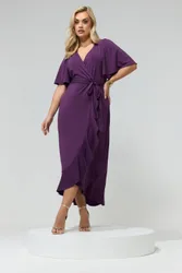 Ruffle Hem Wrap Dress - Purple - Size: 24