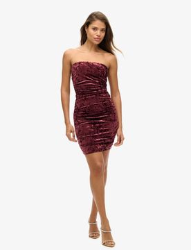 Superdry Damen Bandeau-minikleid aus Samt Pink - Größe: 42