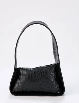 Asymmetric Croc Shoulder Bag - Black - Size: One Size - Belissh - FashionsVida