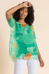 Women's Printed Kimono Top in Green Size: Small - Green - Size: S