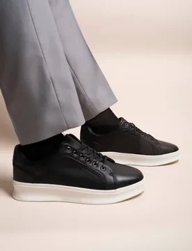 Men's Noah Low Top Faux Leather Lace Up Trainers in Black Size: 12 - Black - Size: 12 - IKRUSH - FashionsVida